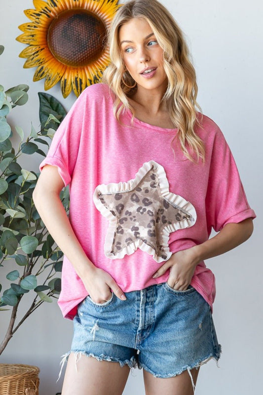 Betsy Leopard Star Patch T - Shirt - Mythical Kitty Boutique