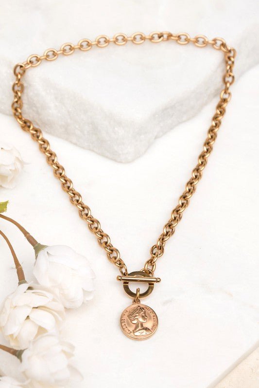 Coin Accent Chain Necklace - Mythical Kitty Boutique