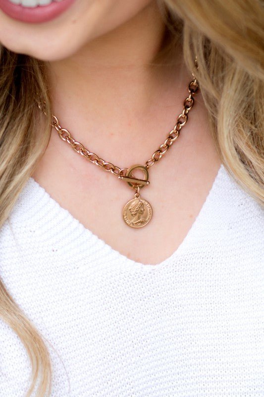 Coin Accent Chain Necklace - Mythical Kitty Boutique