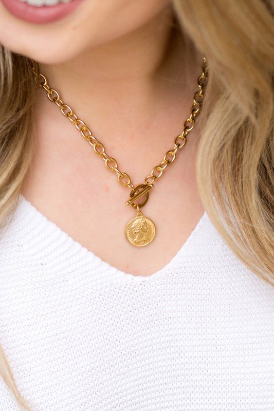 Coin Accent Chain Necklace - Mythical Kitty Boutique