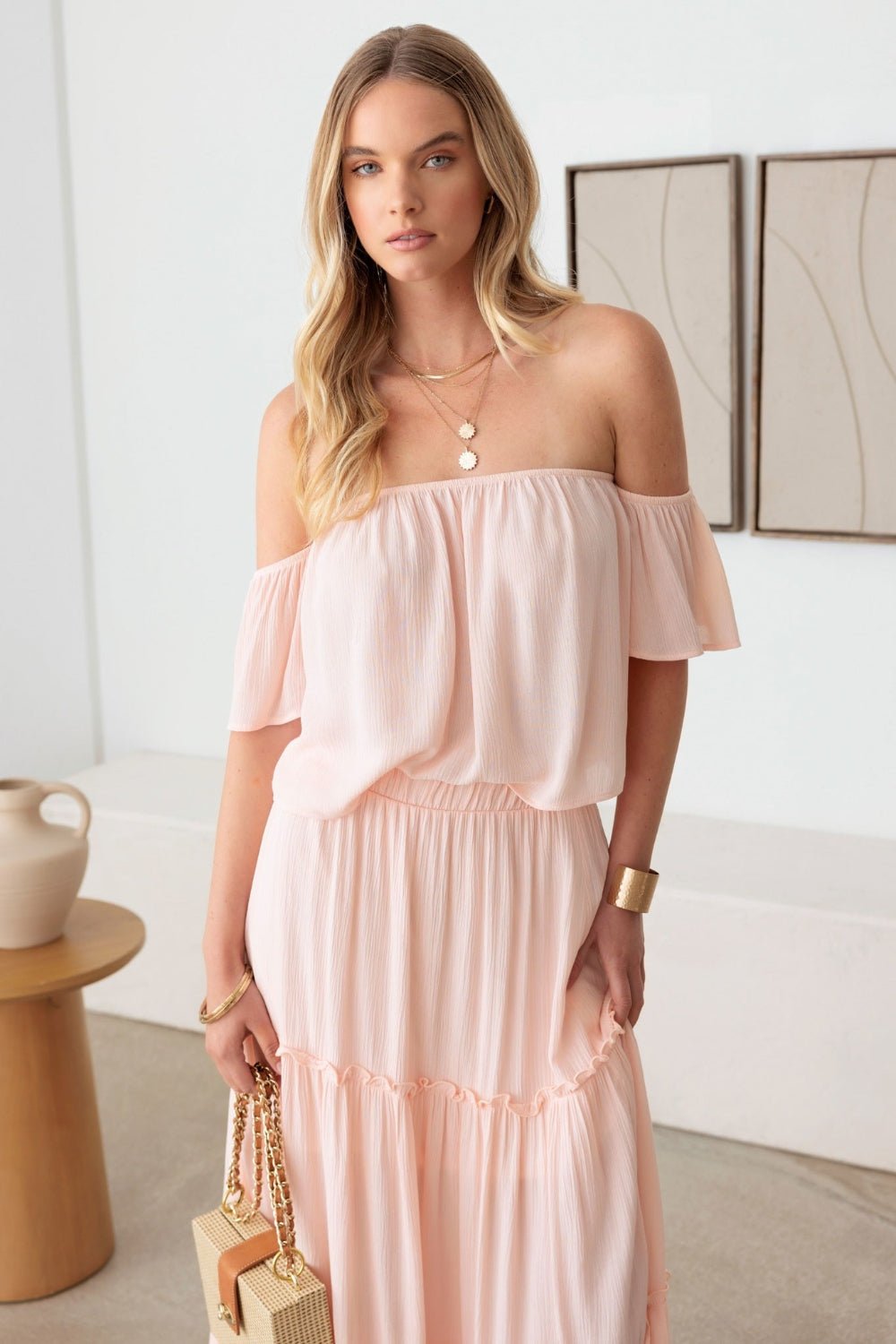 Gilli Frill Off-Shoulder Tiered Dress - Mythical Kitty Boutique