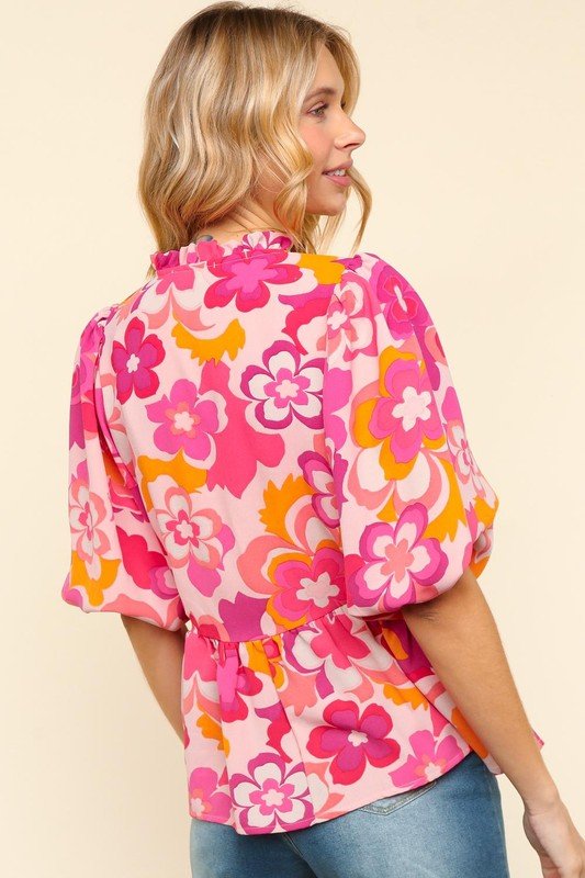 Haptics Frill Floral Puff Sleeve Blouse - Mythical Kitty Boutique