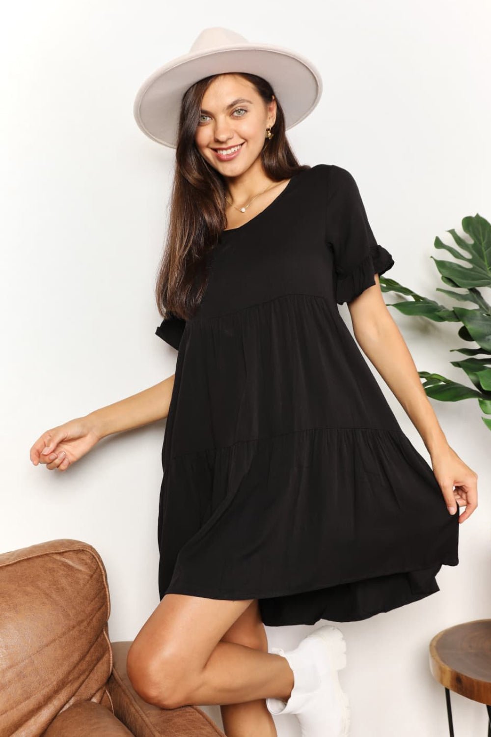 Mandy V - Neck Flounce Sleeve Tiered Dress - Mythical Kitty Boutique