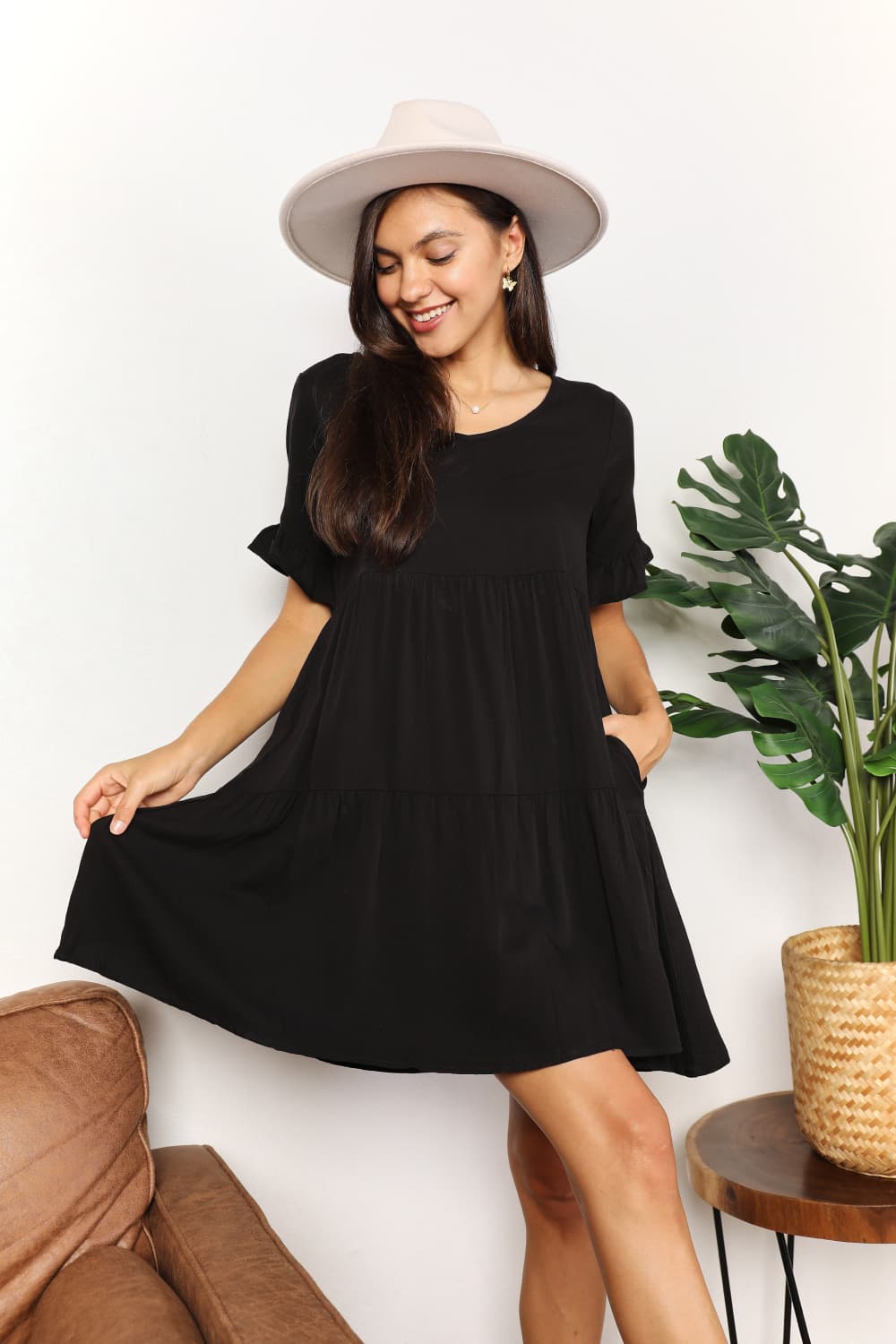 Mandy V - Neck Flounce Sleeve Tiered Dress - Mythical Kitty Boutique