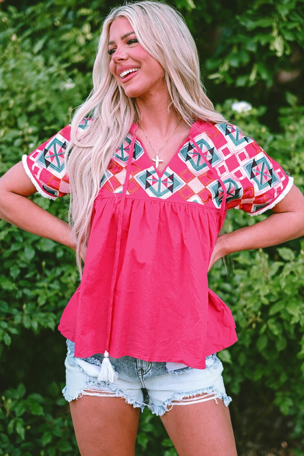 Pink Fiesta Embroidered Blouse - Mythical Kitty Boutique