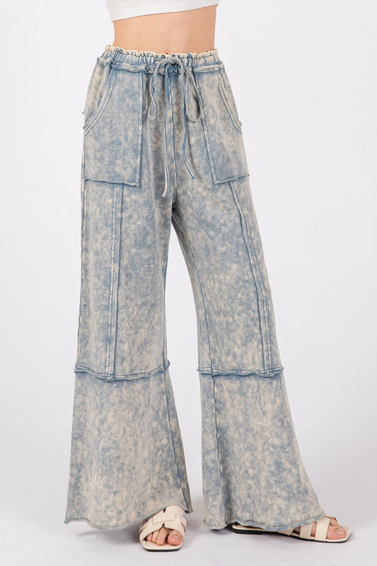 SAGE + FIG Mineral Washed Terry Wide Leg Pants - Mythical Kitty Boutique