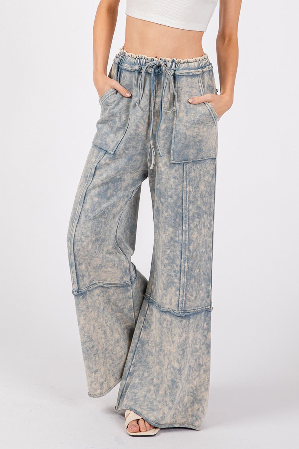 SAGE + FIG Mineral Washed Terry Wide Leg Pants - Mythical Kitty Boutique