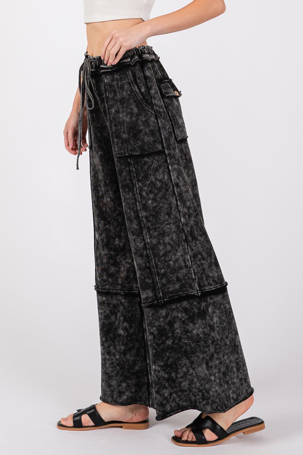 SAGE + FIG Mineral Washed Terry Wide Leg Pants - Mythical Kitty Boutique