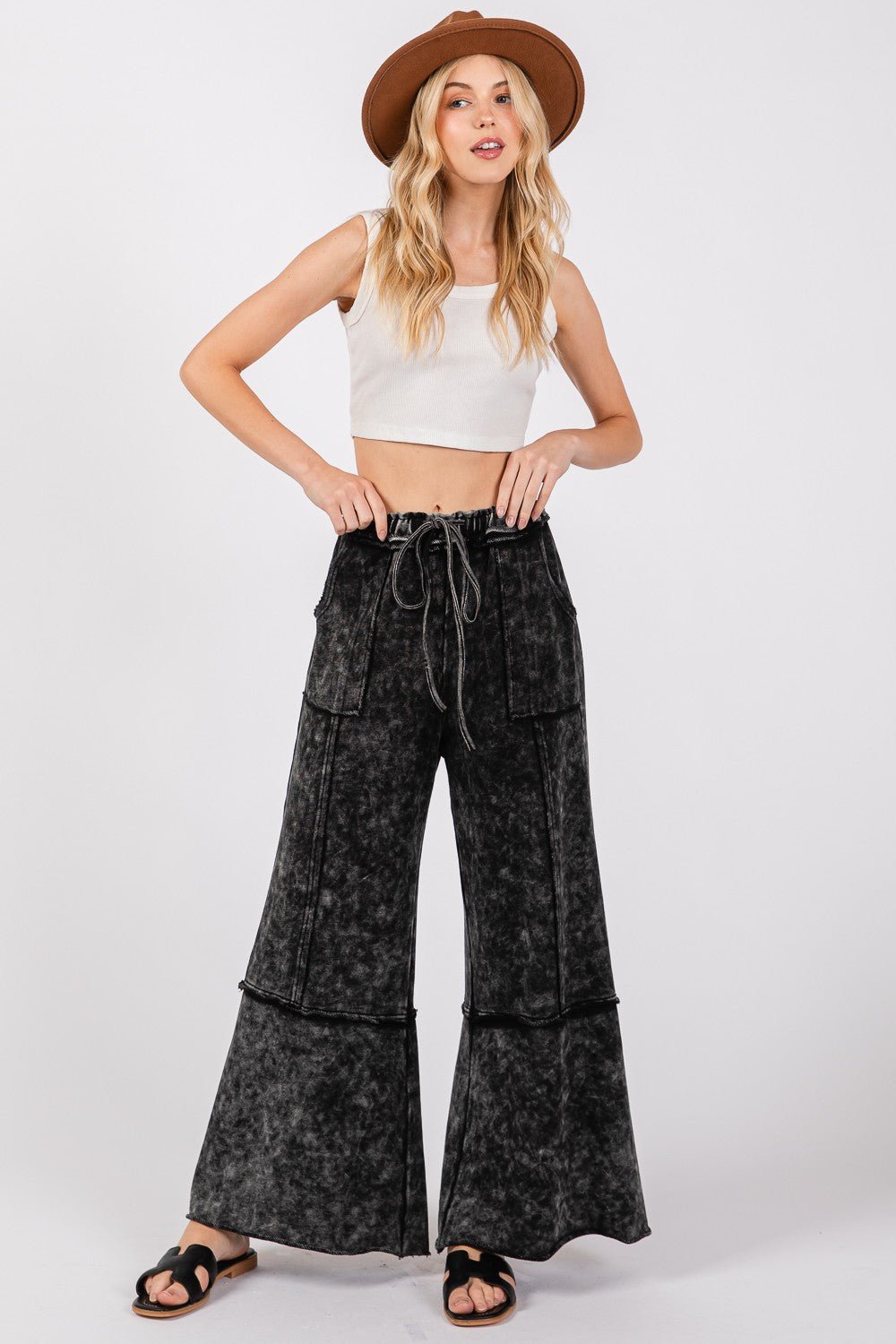 SAGE + FIG Mineral Washed Terry Wide Leg Pants - Mythical Kitty Boutique