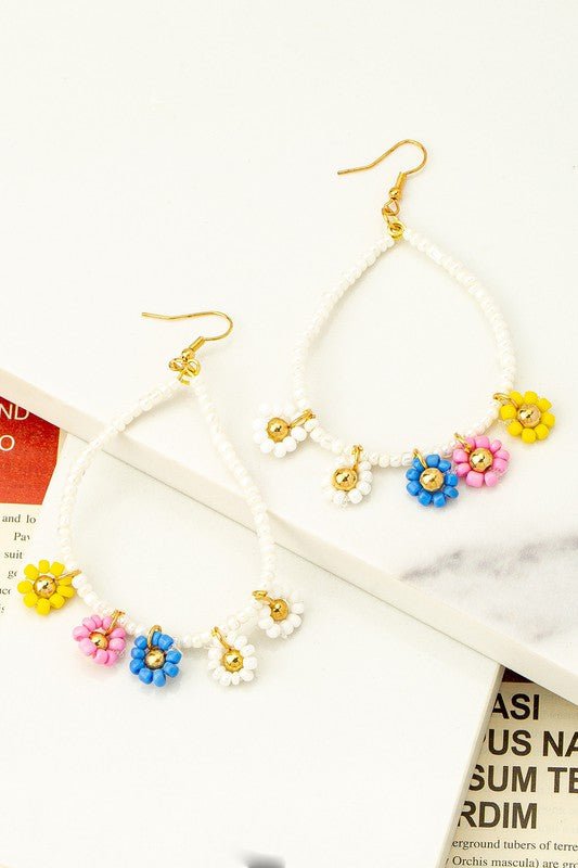 Seed Bead Daisy Charm Earrings - Mythical Kitty Boutique