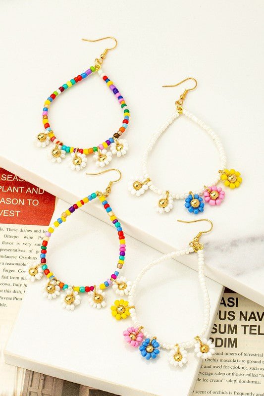 Seed Bead Daisy Charm Earrings - Mythical Kitty Boutique