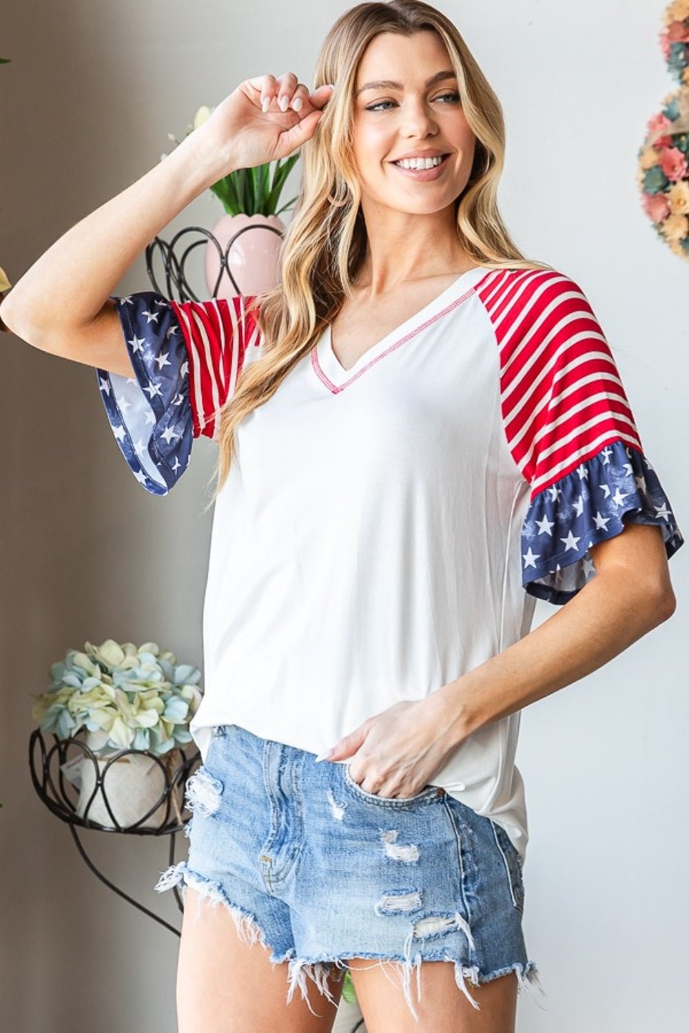 Stars & Stripes Flounce Sleeve Top - Mythical Kitty Boutique