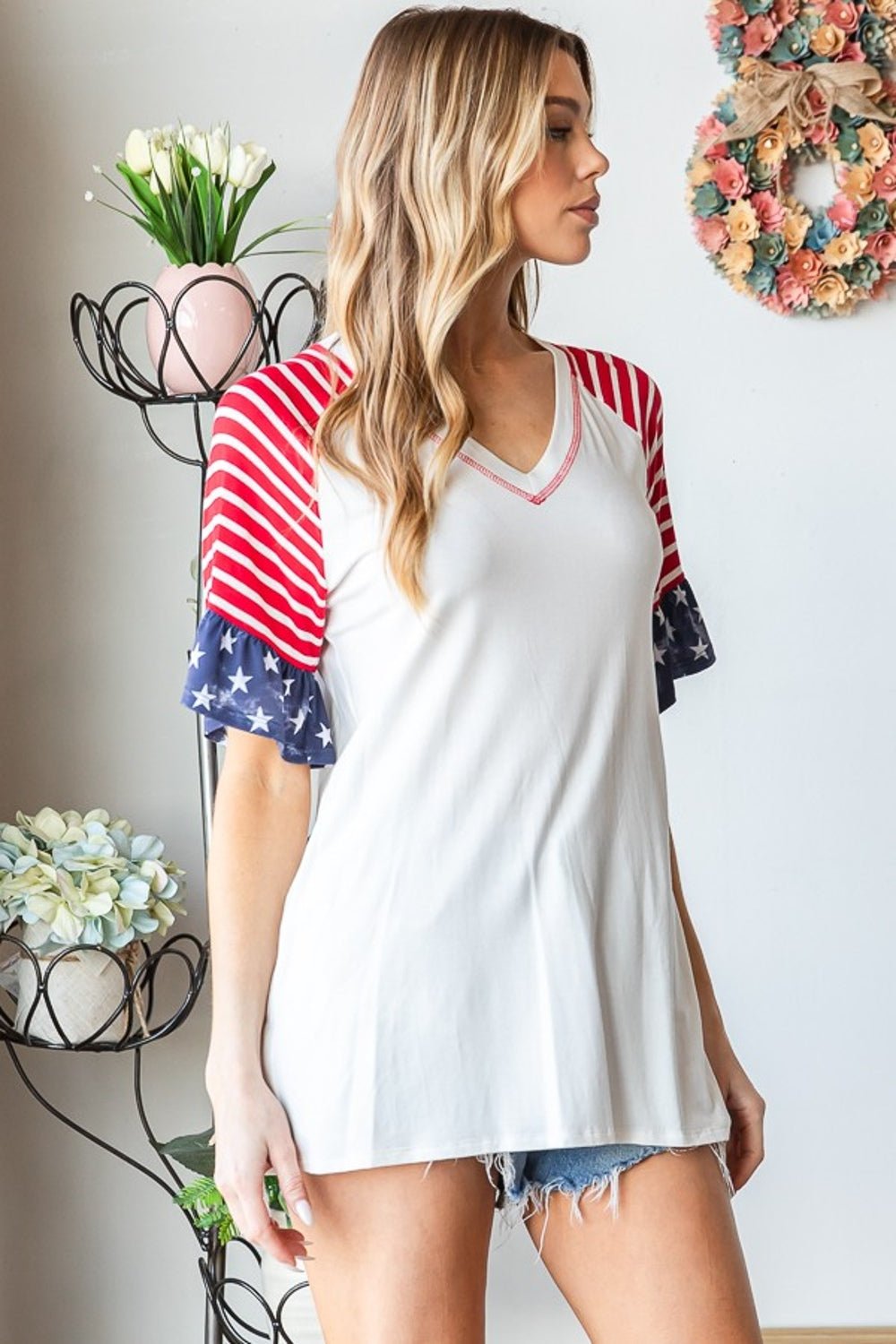 Stars & Stripes Flounce Sleeve Top - Mythical Kitty Boutique