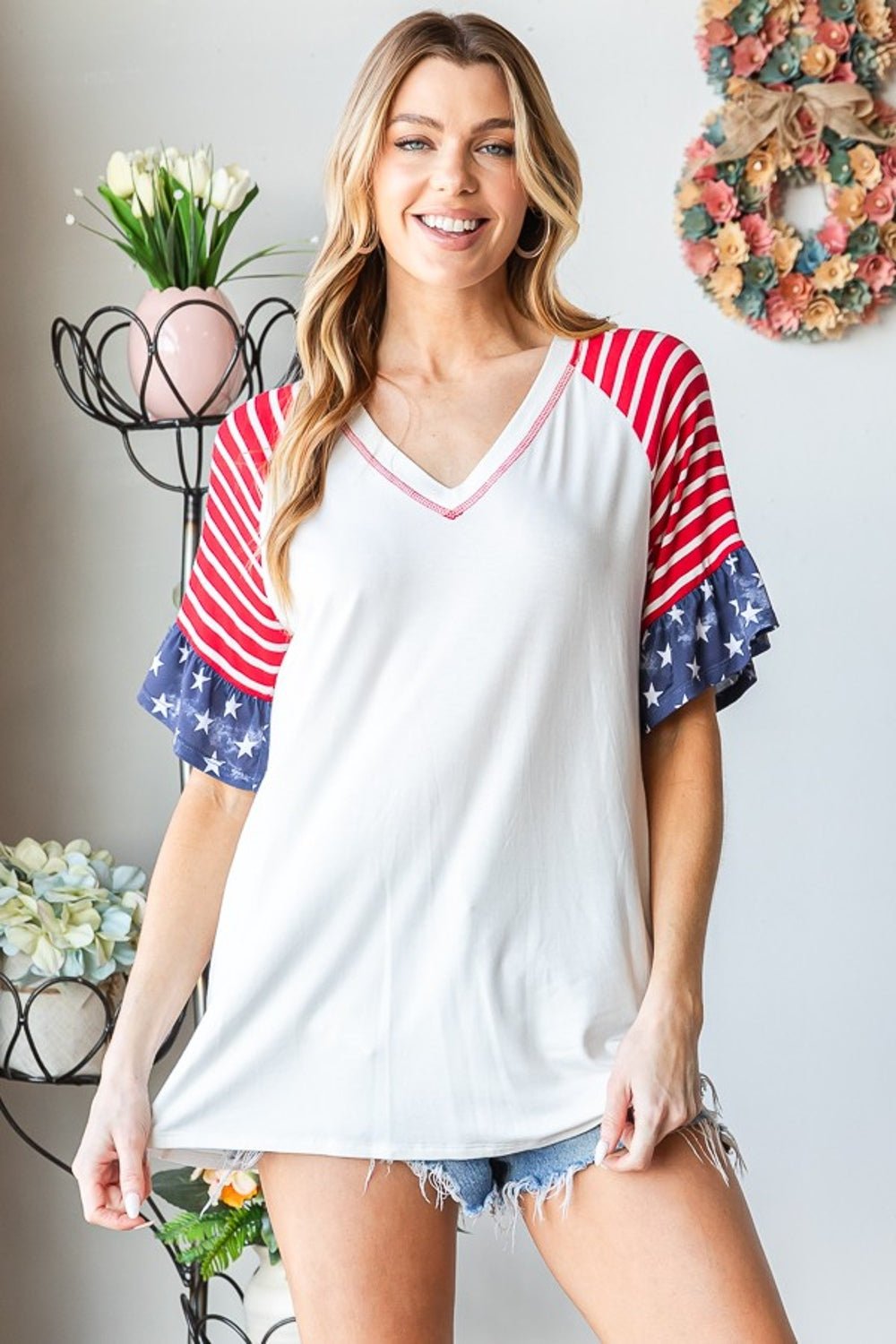 Stars & Stripes Flounce Sleeve Top - Mythical Kitty Boutique