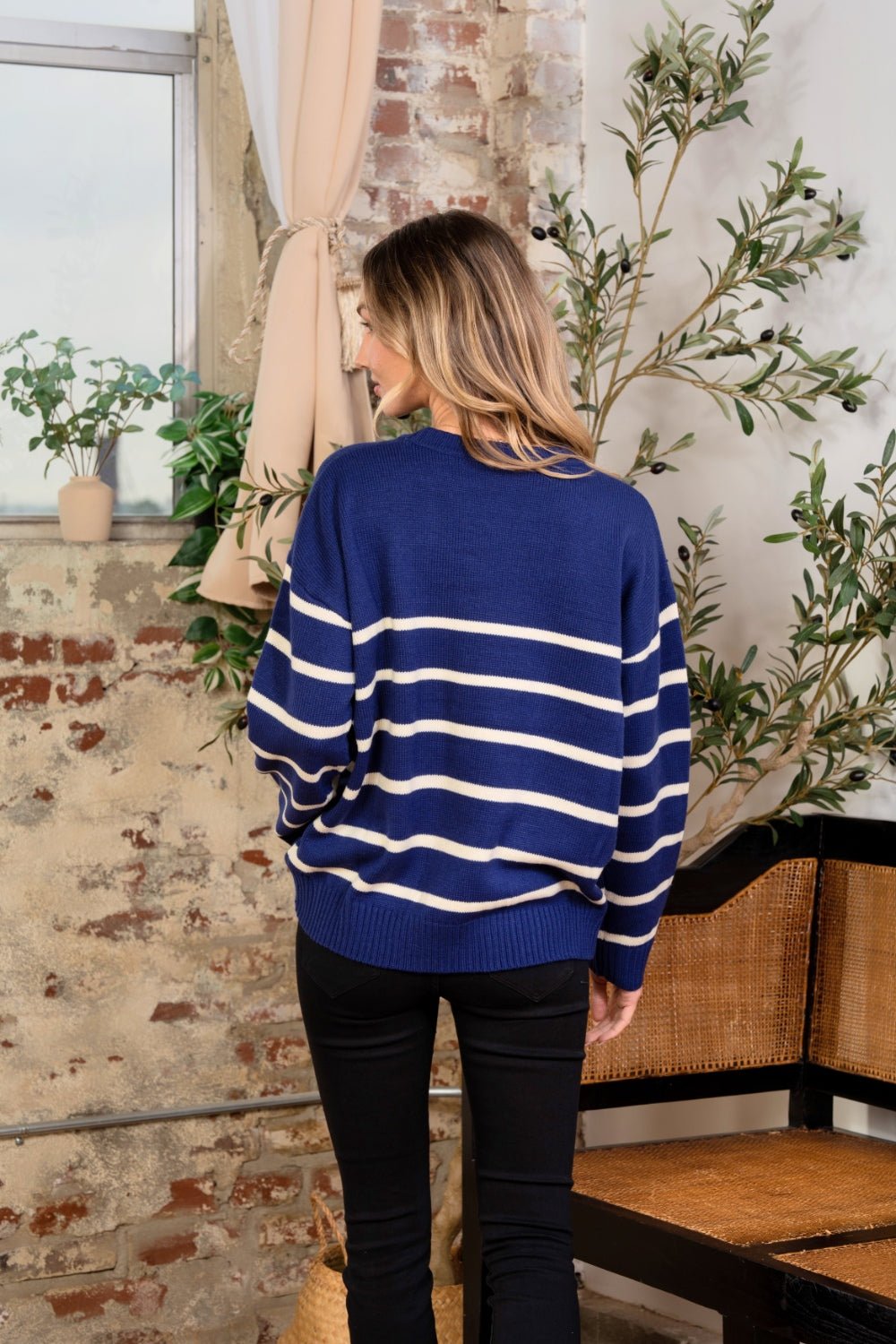 Striped Round Neck Sweater - Mythical Kitty Boutique