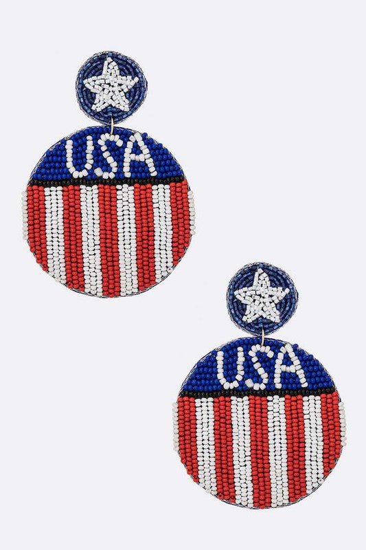 USA Flag Beaded Iconic Earrings - Mythical Kitty Boutique