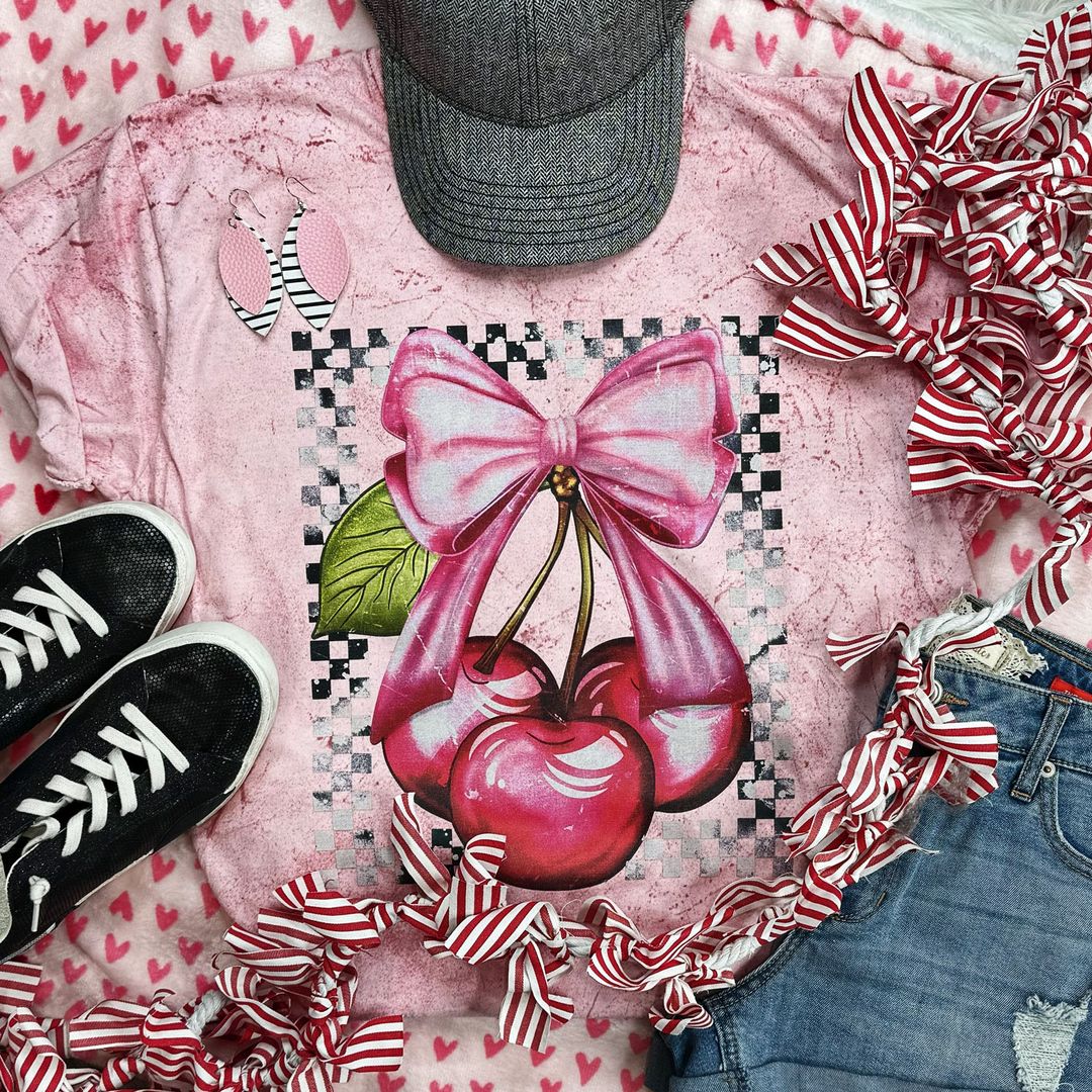 Cherries and Bow Graphic Tee - Mythical Kitty Boutique