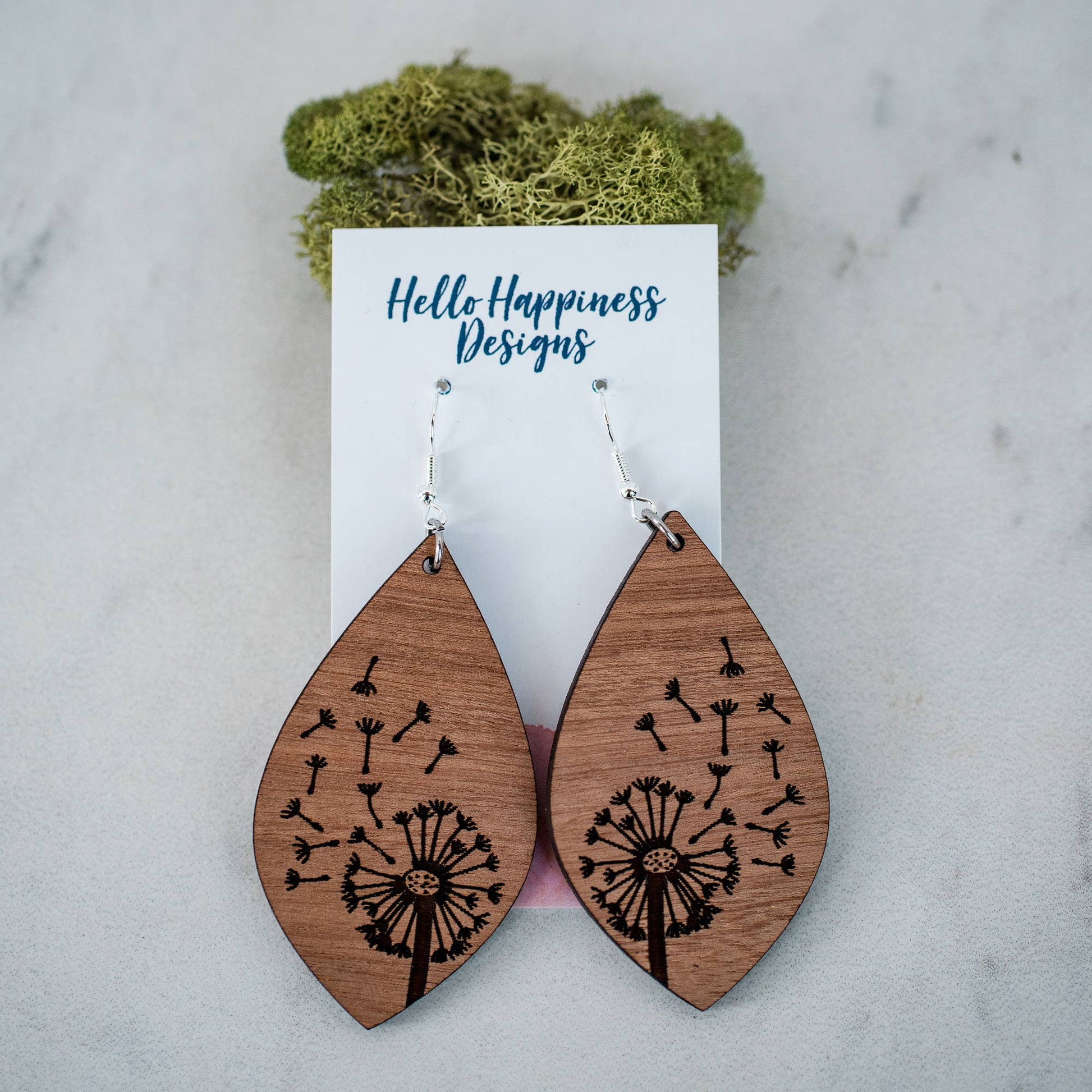 Dandelion in the Wind Teardrop Wood Dangle Earrings - Mythical Kitty Boutique