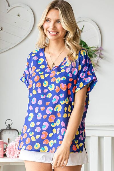 First Love Printed V-Neck Short Sleeve Blouse - Mythical Kitty Boutique