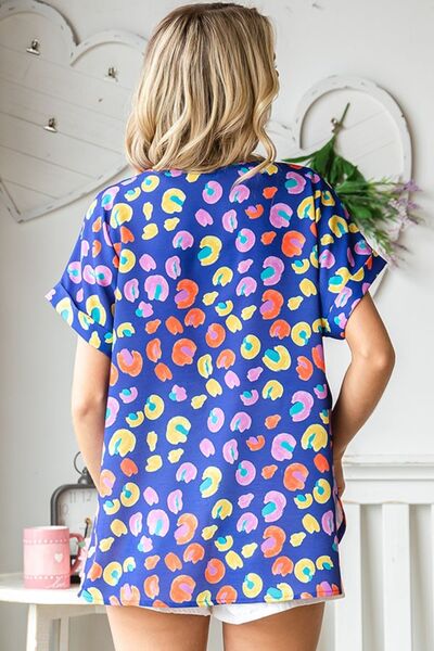 First Love Printed V-Neck Short Sleeve Blouse - Mythical Kitty Boutique