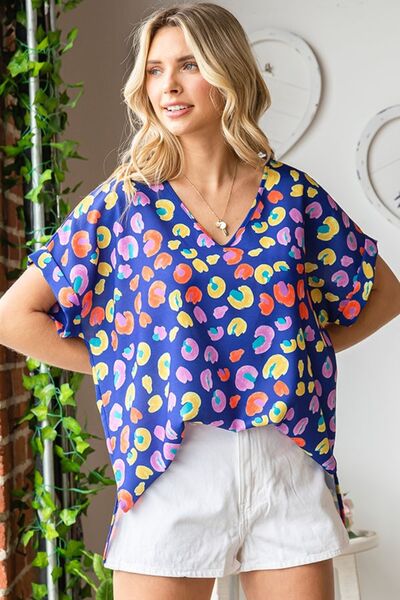 First Love Printed V-Neck Short Sleeve Blouse - Mythical Kitty Boutique