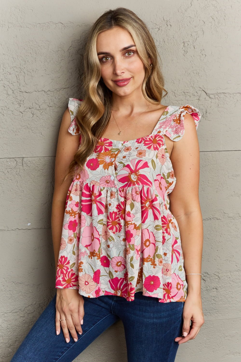 Floral Square Neck Babydoll Top - Mythical Kitty Boutique