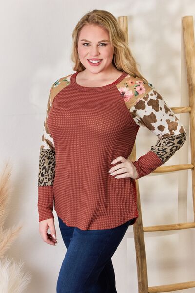 Hailey & Co Leopard Waffle-Knit Blouse - Mythical Kitty Boutique