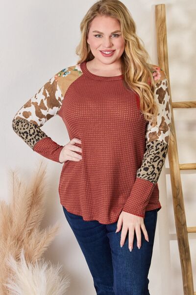 Hailey & Co Leopard Waffle-Knit Blouse - Mythical Kitty Boutique