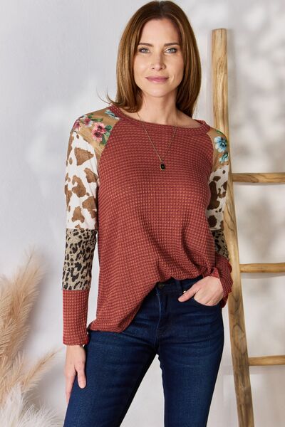 Hailey & Co Leopard Waffle-Knit Blouse - Mythical Kitty Boutique