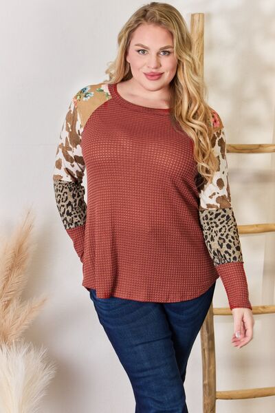 Hailey & Co Leopard Waffle-Knit Blouse - Mythical Kitty Boutique