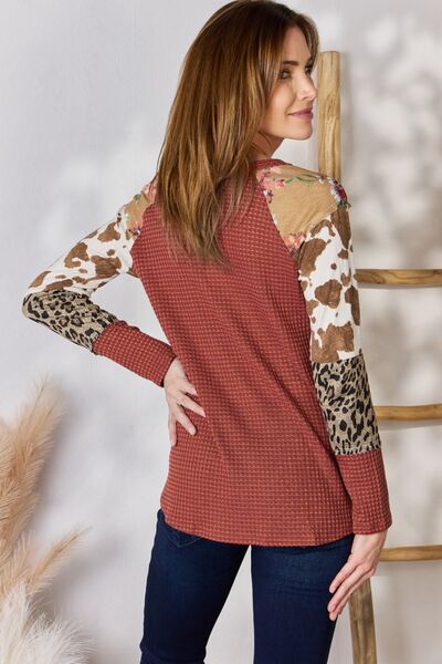 Hailey & Co Leopard Waffle-Knit Blouse - Mythical Kitty Boutique