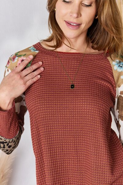 Hailey & Co Leopard Waffle-Knit Blouse - Mythical Kitty Boutique