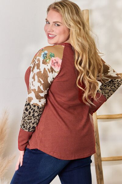 Hailey & Co Leopard Waffle-Knit Blouse - Mythical Kitty Boutique