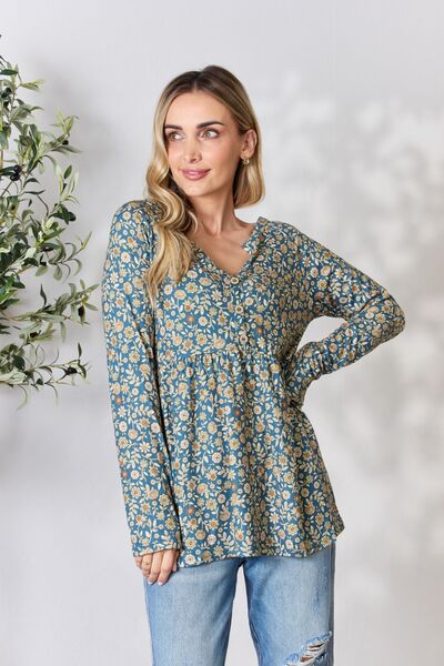 Heimish Floral Half Button Long Sleeve Blouse - Mythical Kitty Boutique