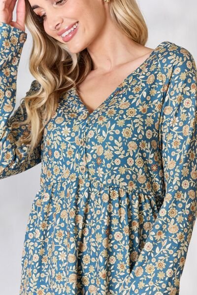 Heimish Floral Half Button Long Sleeve Blouse - Mythical Kitty Boutique