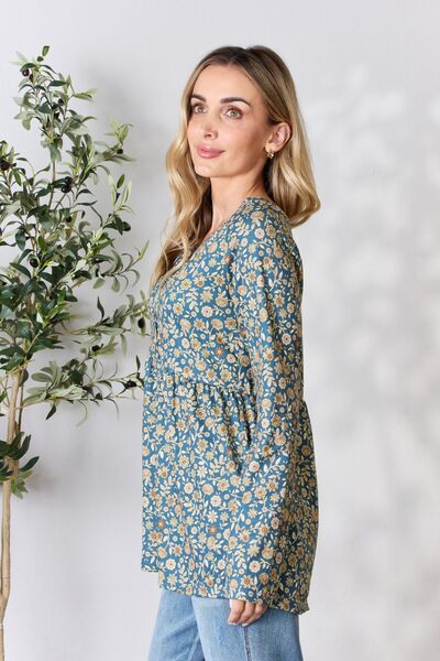 Heimish Floral Half Button Long Sleeve Blouse - Mythical Kitty Boutique