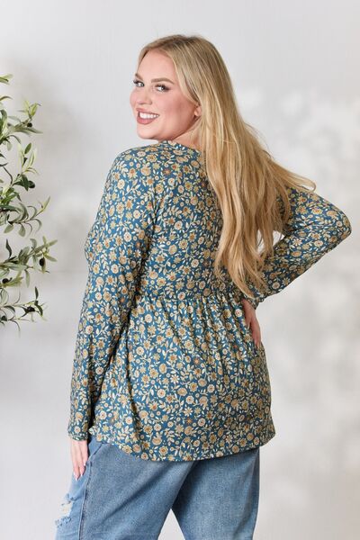 Heimish Floral Half Button Long Sleeve Blouse - Mythical Kitty Boutique