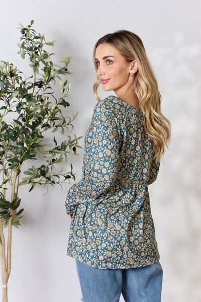 Heimish Floral Half Button Long Sleeve Blouse - Mythical Kitty Boutique