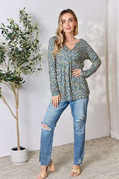 Heimish Floral Half Button Long Sleeve Blouse - Mythical Kitty Boutique