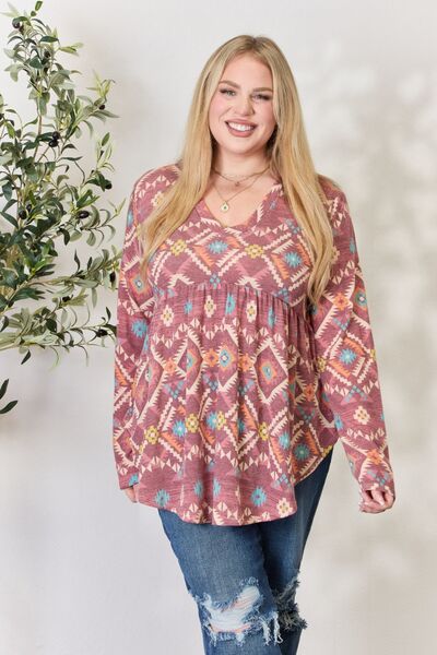 Heimish Geometric V-Neck Babydoll Top - Mythical Kitty Boutique