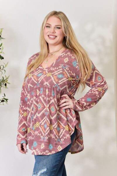 Heimish Geometric V-Neck Babydoll Top - Mythical Kitty Boutique