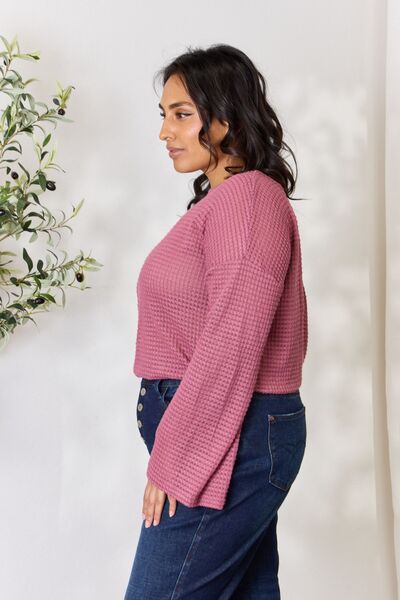 Kayla Waffle-Knit Long Sleeve Blouse - Mythical Kitty Boutique