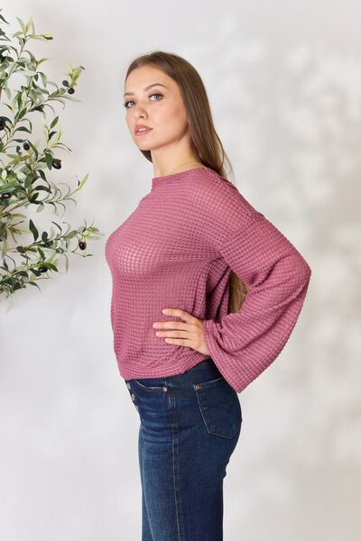 Kayla Waffle-Knit Long Sleeve Blouse - Mythical Kitty Boutique