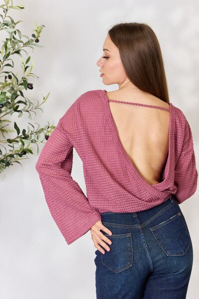 Kayla Waffle-Knit Long Sleeve Blouse - Mythical Kitty Boutique