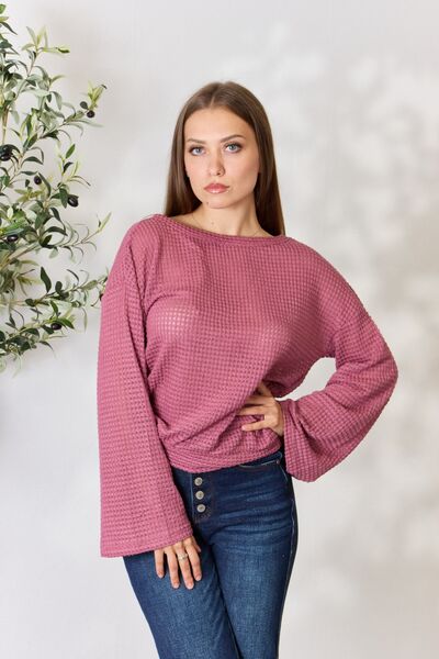 Kayla Waffle-Knit Long Sleeve Blouse - Mythical Kitty Boutique