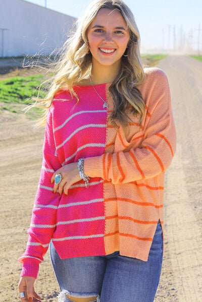 Linda Split Striped Sweater - Mythical Kitty Boutique