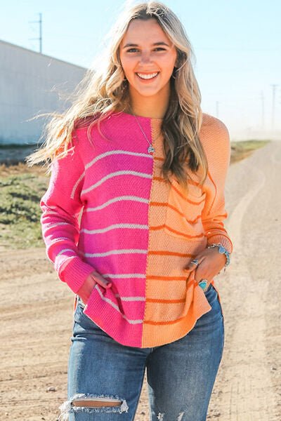 Linda Split Striped Sweater - Mythical Kitty Boutique