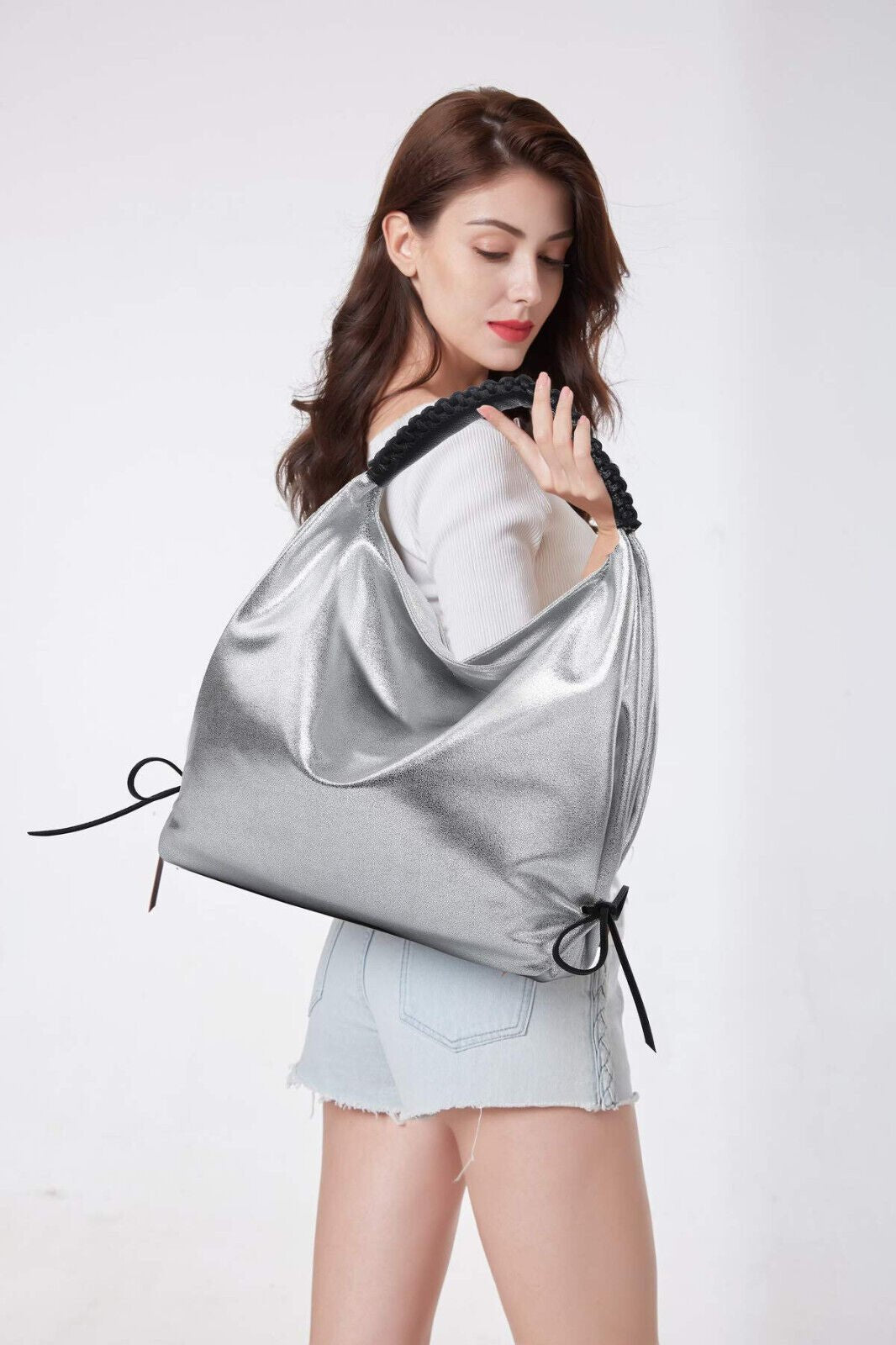 Metallic Silver Hobo Bag - Mythical Kitty Boutique