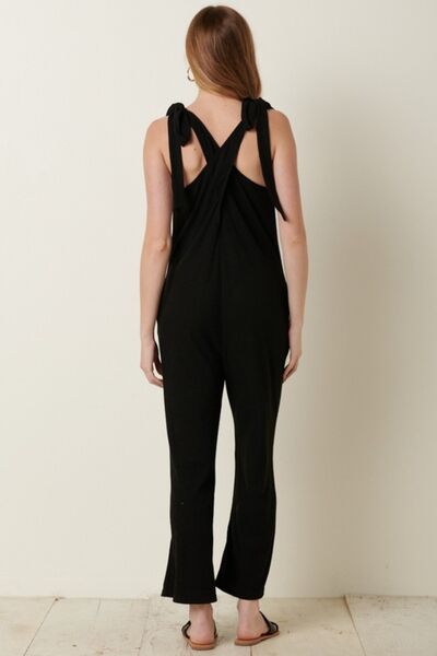 Mittoshop Rib Knit V-Neck Cross Back Jumpsuit - Mythical Kitty Boutique