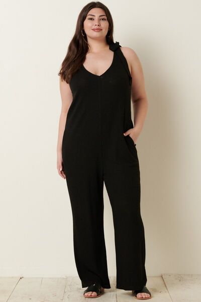 Mittoshop Rib Knit V-Neck Cross Back Jumpsuit - Mythical Kitty Boutique